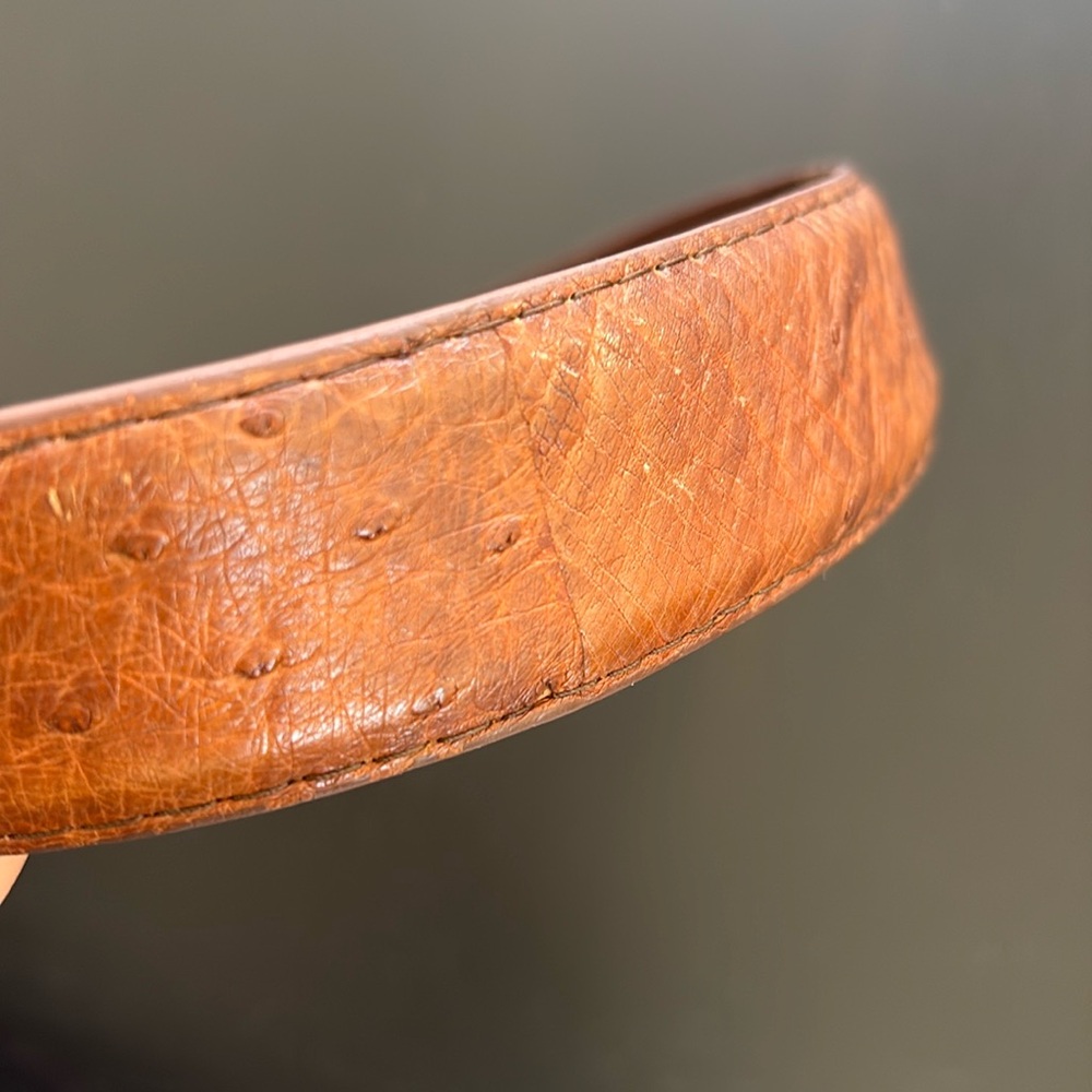Tecovas ostrich Brown Leather Belt with Brass Buckle - Picture 16 of 16